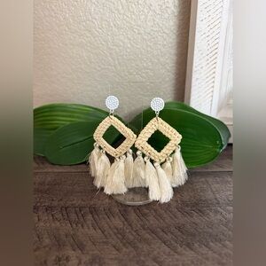 Beige Woven Tassel Earrings